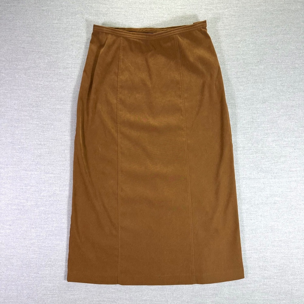 L.L.Bean Women's Midi Skirt Size 12 Regular Brown Suede Long Casual‎ Career